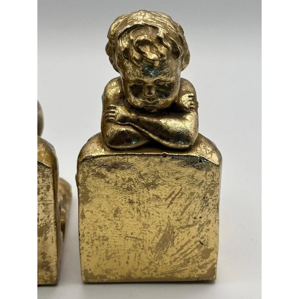 Vintage Resin Classical Cherub Bookends - Shelf Accents